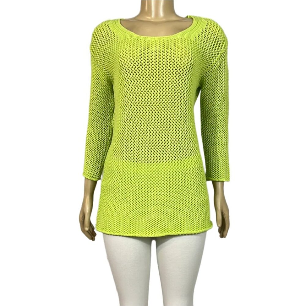 NWT Cotton Country Sweater Womens Square Neck Open Knit 3/4 Sleeve Relax…